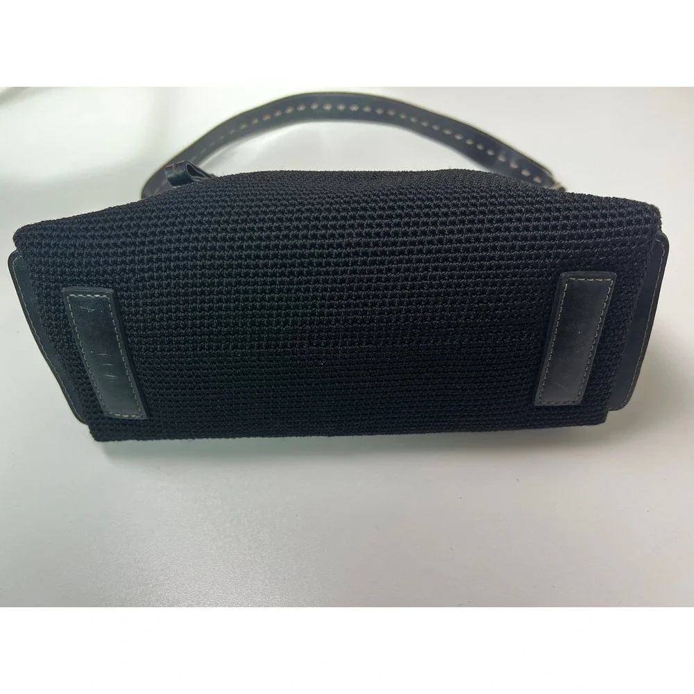 The Sak Black Crochet Shoulder Bag‎ Purse with Leather Trim